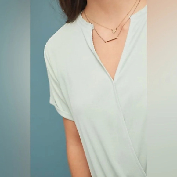 ANTHROPOLOGIE SATURDAY/SUNDAY WOMEN'S SAGE SHORT  SLEEVE AMY SURPLICE TOP Sz S - Picture 2 of 12
